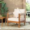 Christopher Knight Home Vinny Outdoor Accent Chair, Acacia Wood Club Chair, Handwoven Rope Armchair with Removable Cushions, Comfort Seating Single Reading Sofa for Garden Backyard Porch, Green+Beige(Natural+beige)