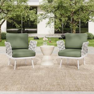 Christopher Knight Home Camber Set of 2 Outdoor Club Chair with Cushion, Metal Lounge Chair Outdoor, Patio Furniture Set for 2, Comfy Reating Armchair for Garden Backyard, Grey(White+green)