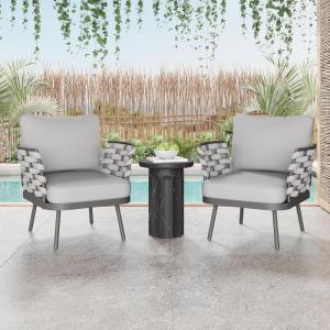 Christopher Knight Home Camber Set of 2 Outdoor Club Chair with Cushion, Metal Lounge Chair Outdoor, Patio Furniture Set for 2, Comfy Reating Armchair for Garden Backyard, Grey(Grey)