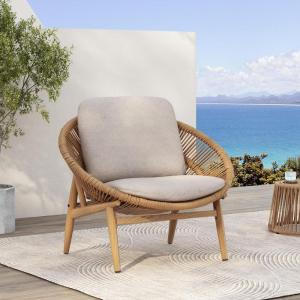 Christopher Knight Home Cyril Outdoor Papasan Chair with Cushion, Wicker Egg Chair with Removable Cushion, PE Wicker Chaise Lounge Chair, Patio Furniture Set for Garden/Backyard, Brown+Beige(Brown+beige)
