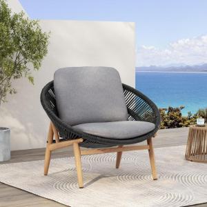 Christopher Knight Home Cyril Outdoor Papasan Chair with Cushion, Wicker Egg Chair with Removable Cushion, PE Wicker Chaise Lounge Chair, Patio Furniture Set for Garden/Backyard, Brown+Beige(Brown+dark Grey)