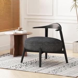 Christopher Knight Home Ipomoea Low Back Accent Chair, Living Room Lounge Chair, Comfy Chair for Bedroom, Wooden Side Chair with Armrest, Reading Chair with Soft Fabric Cushion, Beige+Black(Black)