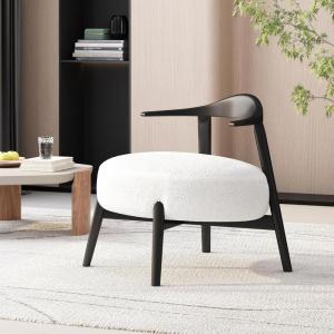 Christopher Knight Home Ipomoea Low Back Accent Chair, Living Room Lounge Chair, Comfy Chair for Bedroom, Wooden Side Chair with Armrest, Reading Chair with Soft Fabric Cushion, Beige+Black(White+black)
