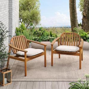 Christopher Knight Home Meja Acacia Wood Outdoor Club Chair Set of 2 with Cushion, Wooden Patio Accent Armchair, Comfy Lounge Chair Outdoor Set, Patio Furniture with Cushion, Teak+Beige