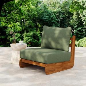 Christopher Knight Home Poppy Outdoor Club Chair with Water Resistant, Acacia Wood Lounge Chair Outdoor, Patio Low Profile Accent Chair, Comfy Reading Chair for Garden Backyard, Teak + Beige(Teak + Green)