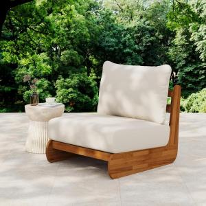 Christopher Knight Home Poppy Outdoor Club Chair with Water Resistant, Acacia Wood Lounge Chair Outdoor, Patio Low Profile Accent Chair, Comfy Reading Chair for Garden Backyard, Teak + Beige(Teak + Beige)