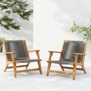 Christopher Knight Home Veera Patio Chair Set of 2 with Acacia Wood Frame and Handwoven Rope, Outdoor Lounge Chair, Stylish Outdoor Accent Chair for Garden/Deck/Backyard, Beige + Light Teak(Dark Grey & Teak)