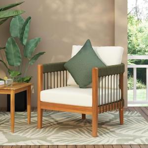 Christopher Knight Home Vinny Outdoor Accent Chair, Acacia Wood Club Chair, Handwoven Rope Armchair with Removable Cushions, Comfort Seating Single Reading Sofa for Garden Backyard Porch, Green+Beige(Green+beige)