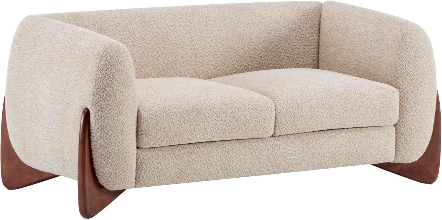 image:imageChristopher Knight Home Almad 2 Pieces Sofa Couch Set Cozy 3Seater Sofa and Loveseat for Living Room Upholstered Couch Chair Soft Seating Lounge Sofa with Wood Frame Boucle Fabric Navy BlueAlmond