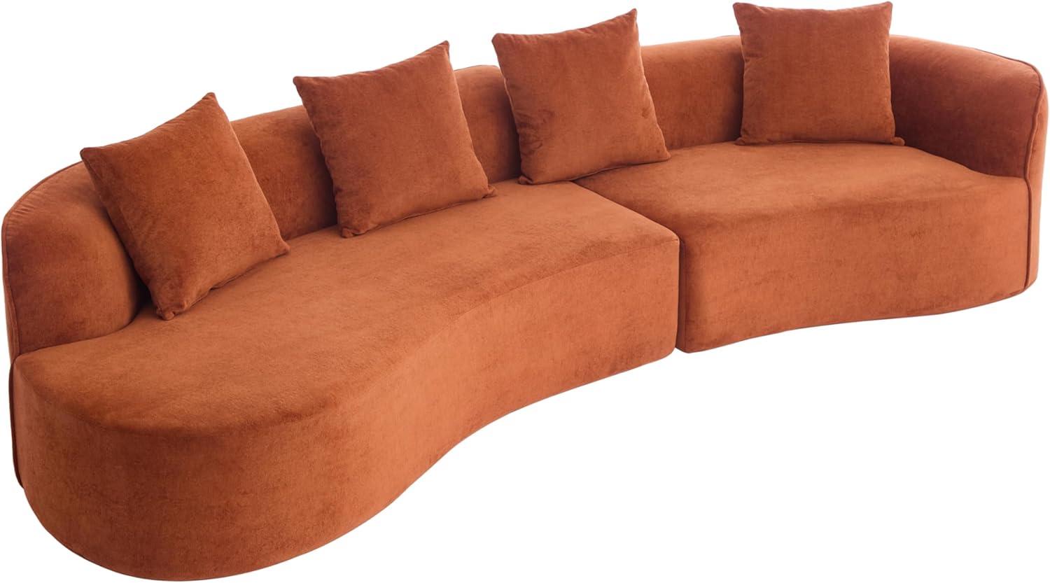 image:imageChristopher Knight Home Braebt 126 Comfy Upholstered Cloud Couch 5Seater Sofa Couches Curved Modular Sectional Sofa with 4 Throw Pillows for Living Room Study No Assembly Required AlmondDark Orange