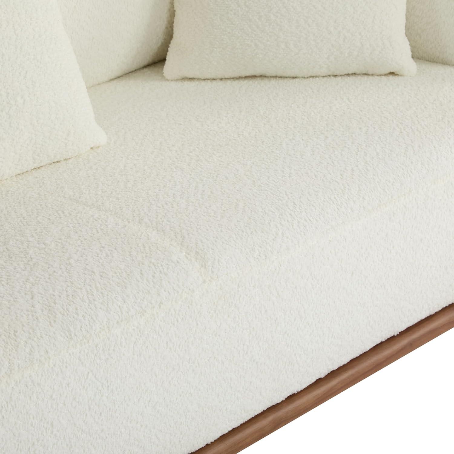 image:imageChristopher Knight Home Yule Living Room Wooden 3Seater SofaBoucle Fabric Upholstered Lounge Sofa CouchHome OfficeBedroom Sofa Chair with Accent PillowComfy Reading Cloud SofaMilky White BrownMilky White Brown