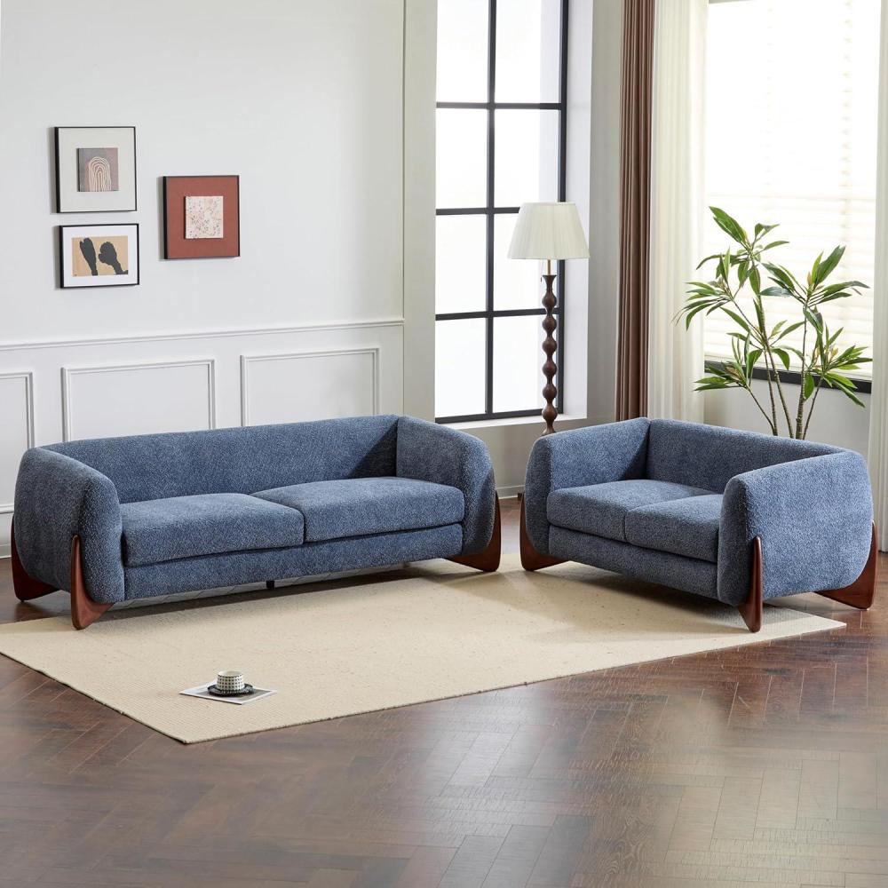 image:imageChristopher Knight Home Almad 2 Pieces Sofa Couch Set Cozy 3Seater Sofa and Loveseat for Living Room Upholstered Couch Chair Soft Seating Lounge Sofa with Wood Frame Boucle Fabric Navy BlueNavy Blue