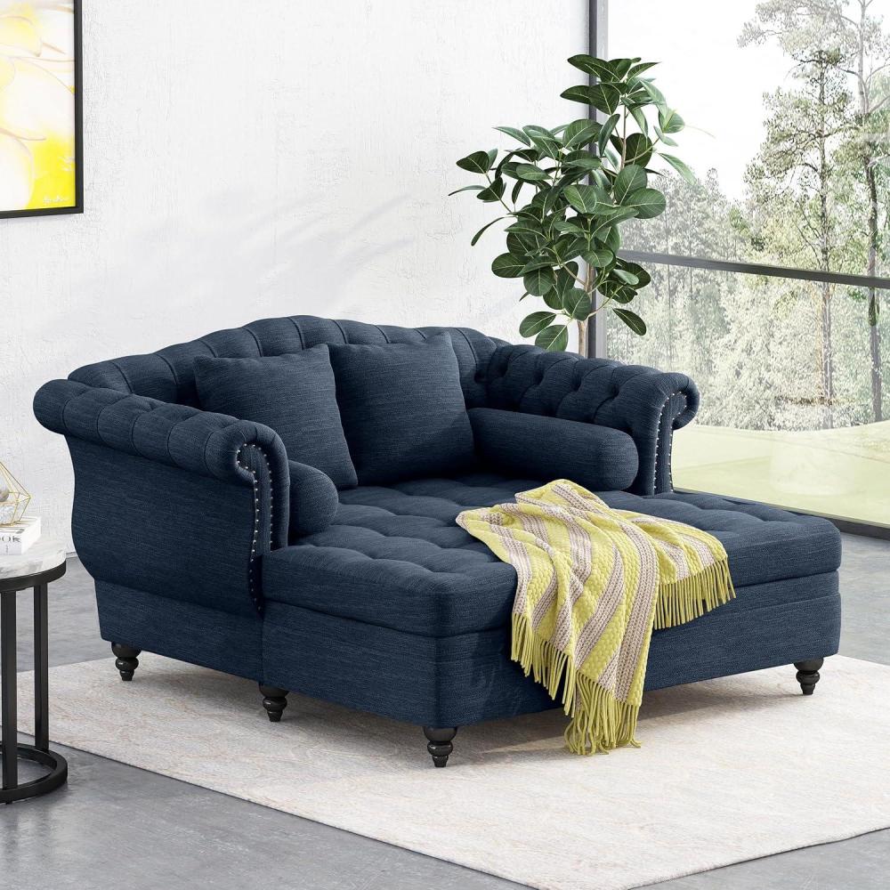 image:imageChristopher Knight Home Audrey 6250 Tufted Loveseat Chaise Sleeper Sofa Scroll Armchair Upholstered Loveseat Sofa Chair Large Leisure Couch Bed Oversized Lounge Chair for Living Room BlueNavy Blue