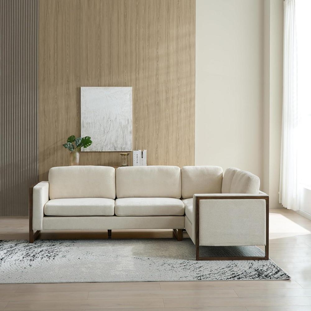 image:imageChristopher Knight Home Azir 10400 Wooden Frame Modular LShape Sofa Couch Modern Sectional Sofa with Thick Cushions for Living Room Comfy Fabric Upholstered Couch with Deep Seat Beige