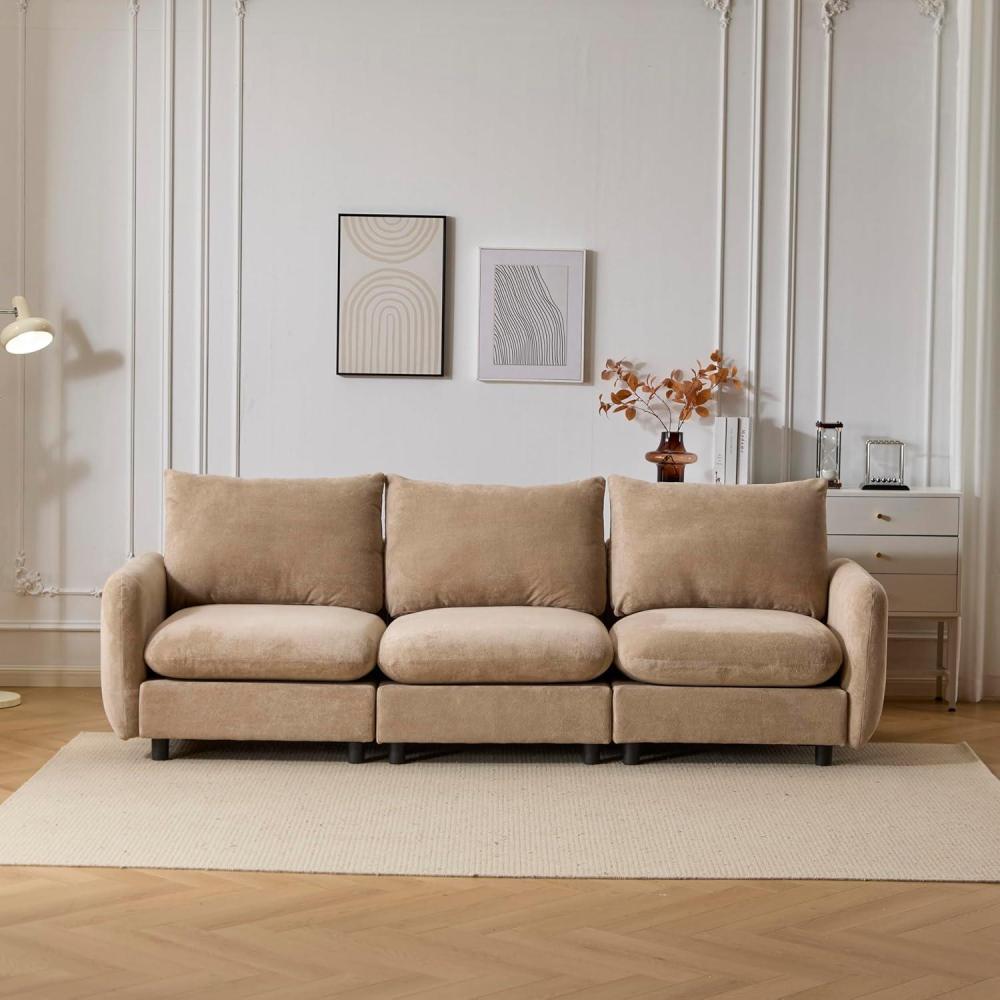 image:imageChristopher Knight Home Bricez Modern Fabric Upholstered 3 Seater Sofa Couch Wooden Home Sofa Living Room with Deep Seat Comfy Cloud Couch with Pillow for Bedroom Home Office CamelCamel