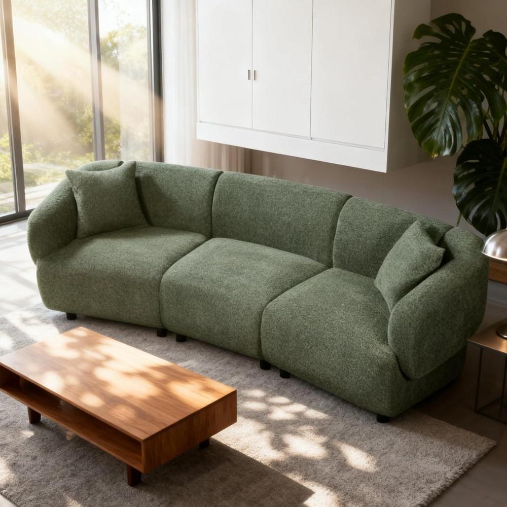 image:imageChristopher Knight Home Obito Boucle Upholstered 3Seater Sofa Modern Home Sofa Living Room Wooden Large Upholstered Sofa Couch for ApartmentHome Office Light BeigeOlive Green