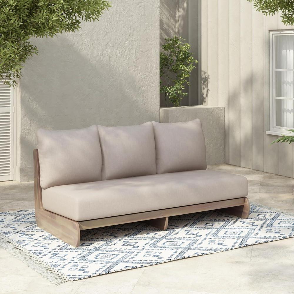 image:imageChristopher Knight Home Poppy Acacia Wood Outdoor 3 Seater Sofa with Cushion Wooden Patio Sofa Couch with Cushion Comfy Armless Cloud Sofa Couch Patio Furniture Sofa Set TeakBeigeAntique Greygrey