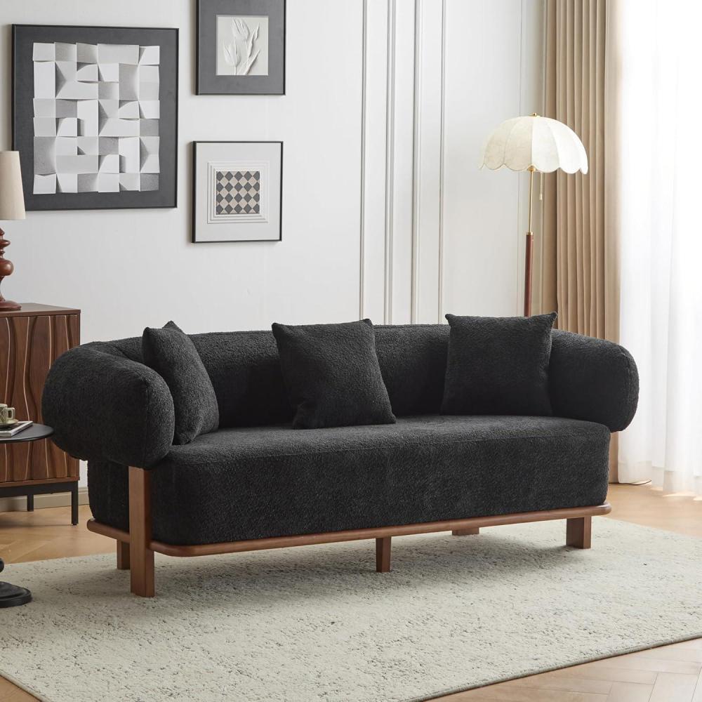 image:imageChristopher Knight Home Yule Living Room Wooden 3Seater SofaBoucle Fabric Upholstered Lounge Sofa CouchHome OfficeBedroom Sofa Chair with Accent PillowComfy Reading Cloud SofaMilky White  BrownBlack  Brown