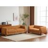 Christopher Knight Home Almad 2 Pieces Sofa Couch Set, Cozy 3-Seater Sofa and Loveseat for Living Room, Upholstered Couch Chair, Soft Seating Lounge Sofa with Wood Frame, Boucle Fabric, Navy Blue(Caramel)