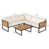 Christopher Knight Home Gevin 5-Seater Acacia Wood Metal Patio Furniture Set, Outdoor Sectional Conversation Club Chair Sofa Corner Chat Set with Coffee Table for Backyard or Balcony, Teak+Beige+Black(Teak+beige+black)
