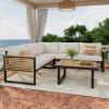 Christopher Knight Home Gevin 5-Seater Acacia Wood Metal Patio Furniture Set, Outdoor Sectional Conversation Club Chair Sofa Corner Chat Set with Coffee Table for Backyard or Balcony, Teak+Beige+Black(Teak+beige+black)