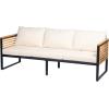 Christopher Knight Home Gevin 5-Seater Acacia Wood Metal Patio Furniture Set, Outdoor Sectional Conversation Club Chair Sofa Corner Chat Set with Coffee Table for Backyard or Balcony, Teak+Beige+Black(Teak+beige+black 3pcs Set)