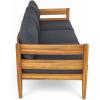 Christopher Knight Home Kavets 76.25” W Outdoor 3 Seater Sofa with 5″ Cushion, Acacia Wood Patio Sofa, Modern Slat Panel Bench, Spacious Seating Couch for Backyard Garden Porch, Light Teak+Dark Gray(Dark Gray)