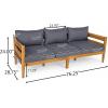 Christopher Knight Home Kavets 76.25” W Outdoor 3 Seater Sofa with 5″ Cushion, Acacia Wood Patio Sofa, Modern Slat Panel Bench, Spacious Seating Couch for Backyard Garden Porch, Light Teak+Dark Gray(Dark Gray)