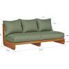 Christopher Knight Home Poppy Acacia Wood Outdoor 3 Seater Sofa with Cushion, Wooden Patio Sofa Couch with Cushion, Comfy Armless Cloud Sofa Couch, Patio Furniture Sofa Set, Teak+Beige(Teak+olive Green)