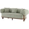 Christopher Knight Home Yule Living Room Wooden 3-Seater Sofa,Boucle Fabric Upholstered Lounge Sofa Couch,Home Office/Bedroom Sofa Chair with Accent Pillow,Comfy Reading Cloud Sofa,Milky White + Brown(Light Green + Brown)