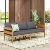 Christopher Knight Home Kavets 76.25” W Outdoor 3 Seater Sofa with 5″ Cushion, Acacia Wood Patio Sofa, Modern Slat Panel Bench, Spacious Seating Couch for Backyard Garden Porch, Light Teak+Dark Gray(Dark Gray)
