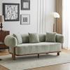Christopher Knight Home Yule Living Room Wooden 3-Seater Sofa,Boucle Fabric Upholstered Lounge Sofa Couch,Home Office/Bedroom Sofa Chair with Accent Pillow,Comfy Reading Cloud Sofa,Milky White + Brown(Light Green + Brown)