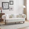 Christopher Knight Home Yule Living Room Wooden 3-Seater Sofa,Boucle Fabric Upholstered Lounge Sofa Couch,Home Office/Bedroom Sofa Chair with Accent Pillow,Comfy Reading Cloud Sofa,Milky White + Brown(Milky White + Brown)