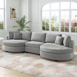 Christopher Knight Home Aekea 129″ Upholstered Sofa Couch, Modern Curved 3-Seater Sofa with 2 Throw Pillows, Cozy Chenille Fabric Sectional Sofa Lounge Couch for Living Room Home Office, Dark Gray