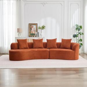 Christopher Knight Home Braebt 126″ Comfy Upholstered Cloud Couch, 5-Seater Sofa Couches, Curved Modular Sectional Sofa with 4 Throw Pillows for Living Room, Study, No Assembly Required, Almond(Dark Orange)