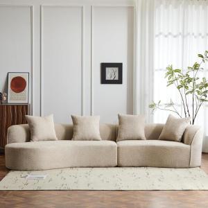 Christopher Knight Home Braebt 126″ Comfy Upholstered Cloud Couch, 5-Seater Sofa Couches, Curved Modular Sectional Sofa with 4 Throw Pillows for Living Room, Study, No Assembly Required, Almond(Almond)