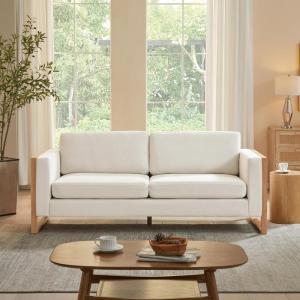 Christopher Knight Home Bricez 79″ Sofa Couch, Cozy Upholstered 3-Seater Sofa, Oversized Loveseat, Comfy Fabric Couches for Living Room and Office, Modern Couch and Sofa, Wooden Frame, White(White)