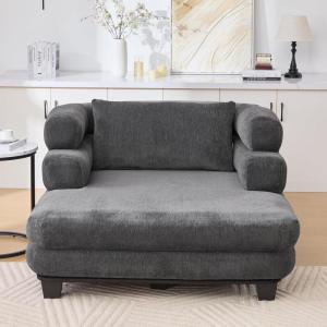 Christopher Knight Home Guti 52.4″ Chaise Lounge Chair Indoor, Chenille Upholstered Sofa Bed Couch with Deep Seat, Modern Comfy Lounger with Layered Armrests, Sleeper Sofa for Living Room, Grey(Grey)