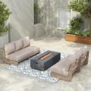 Christopher Knight Home Poppy 2 Piece Patio Conversation Set with Cushion, Acacia Wood 6 Seater Outdoor Sofa Chat Set, Outdoor Sectional Sofa Set of 2 for Patio Furniture Set, Teak+Beige(Antique Grey+grey)