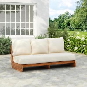 Christopher Knight Home Poppy Acacia Wood Outdoor 3 Seater Sofa with Cushion, Wooden Patio Sofa Couch with Cushion, Comfy Armless Cloud Sofa Couch, Patio Furniture Sofa Set, Teak+Beige(Teak+beige)