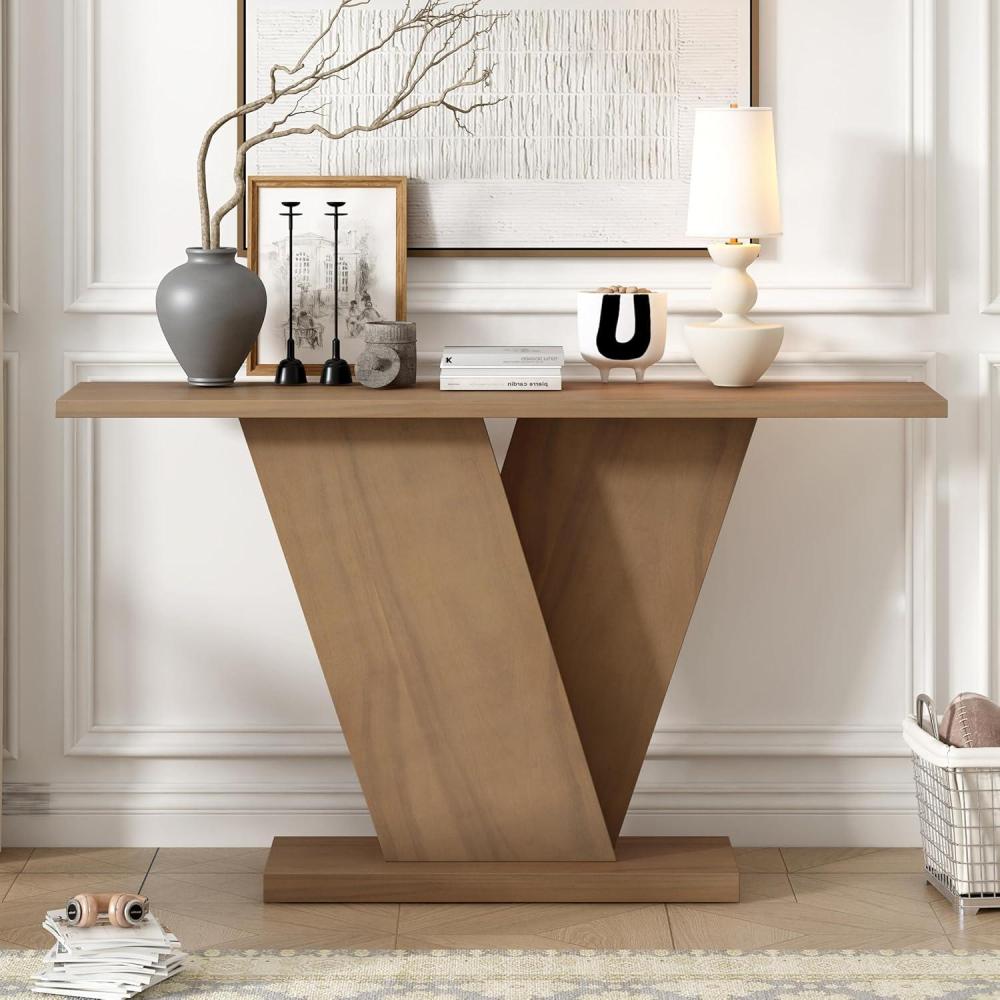 image:imageChristopher Knight Home Mirod 598 Console Tables Natural Wood Veneer Sofa Table VShaped Base Narrow Long Behind Couch Table for Living Room Hallway Entryway Perfect for Display Items GrayBrown