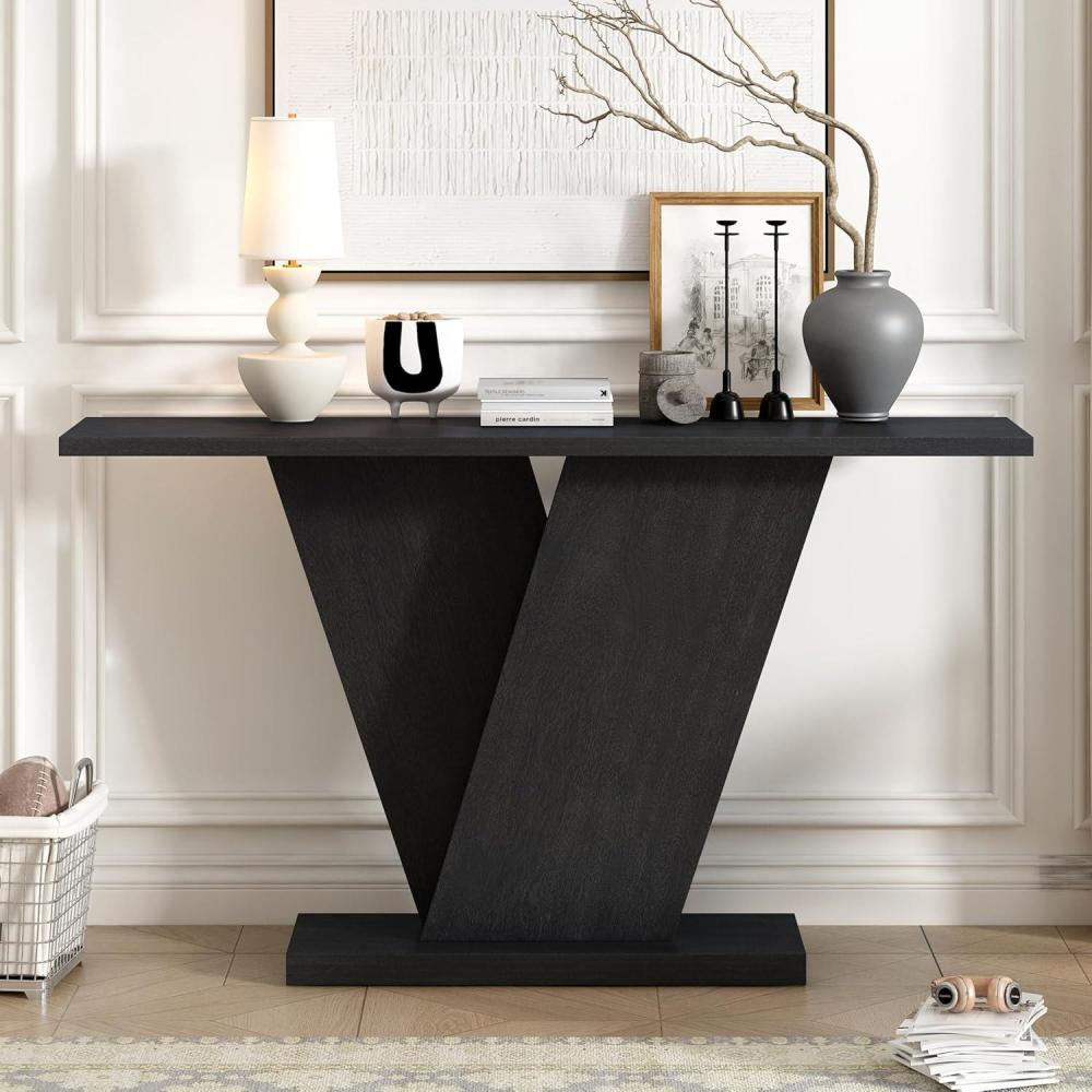 image:imageChristopher Knight Home Mirod 598 Console Tables Natural Wood Veneer Sofa Table VShaped Base Narrow Long Behind Couch Table for Living Room Hallway Entryway Perfect for Display Items GrayBlack