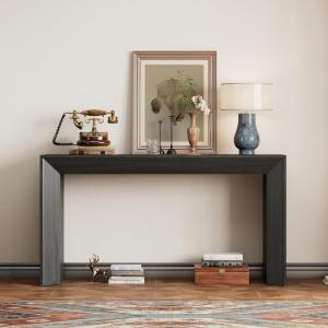 Christopher Knight Home Mirod 59″ Console Tables, Wood Veneer Top Sofa Table, Fireplace Design, Spacious Long Behind Couch Table for Living Room Hallway Entryway, Perfect for Display Items, Black(Black)