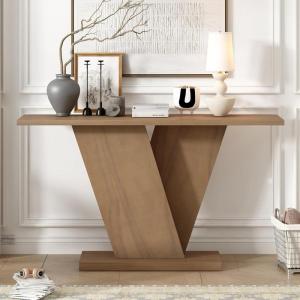 Christopher Knight Home Mirod 59.8″ Console Tables, Natural Wood Veneer Sofa Table, V-Shaped Base, Narrow Long Behind Couch Table for Living Room Hallway Entryway, Perfect for Display Items, Gray(Brown)