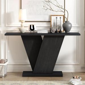 Christopher Knight Home Mirod 59.8″ Console Tables, Natural Wood Veneer Sofa Table, V-Shaped Base, Narrow Long Behind Couch Table for Living Room Hallway Entryway, Perfect for Display Items, Gray(Black)
