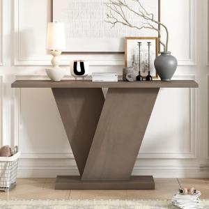 Christopher Knight Home Mirod 59.8″ Console Tables, Natural Wood Veneer Sofa Table, V-Shaped Base, Narrow Long Behind Couch Table for Living Room Hallway Entryway, Perfect for Display Items, Gray(Grey)