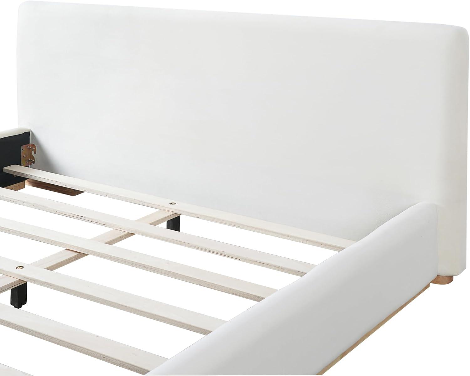 image:imageChristopher Knight Home Bettine Queen Size Bed Frame Upholstered Queen Size Headborad and Bed Rectangular Velvet Headboard Solid Wood Frame Slats Panel Platform No Box Spring Needed 800lbs WhiteQueen
