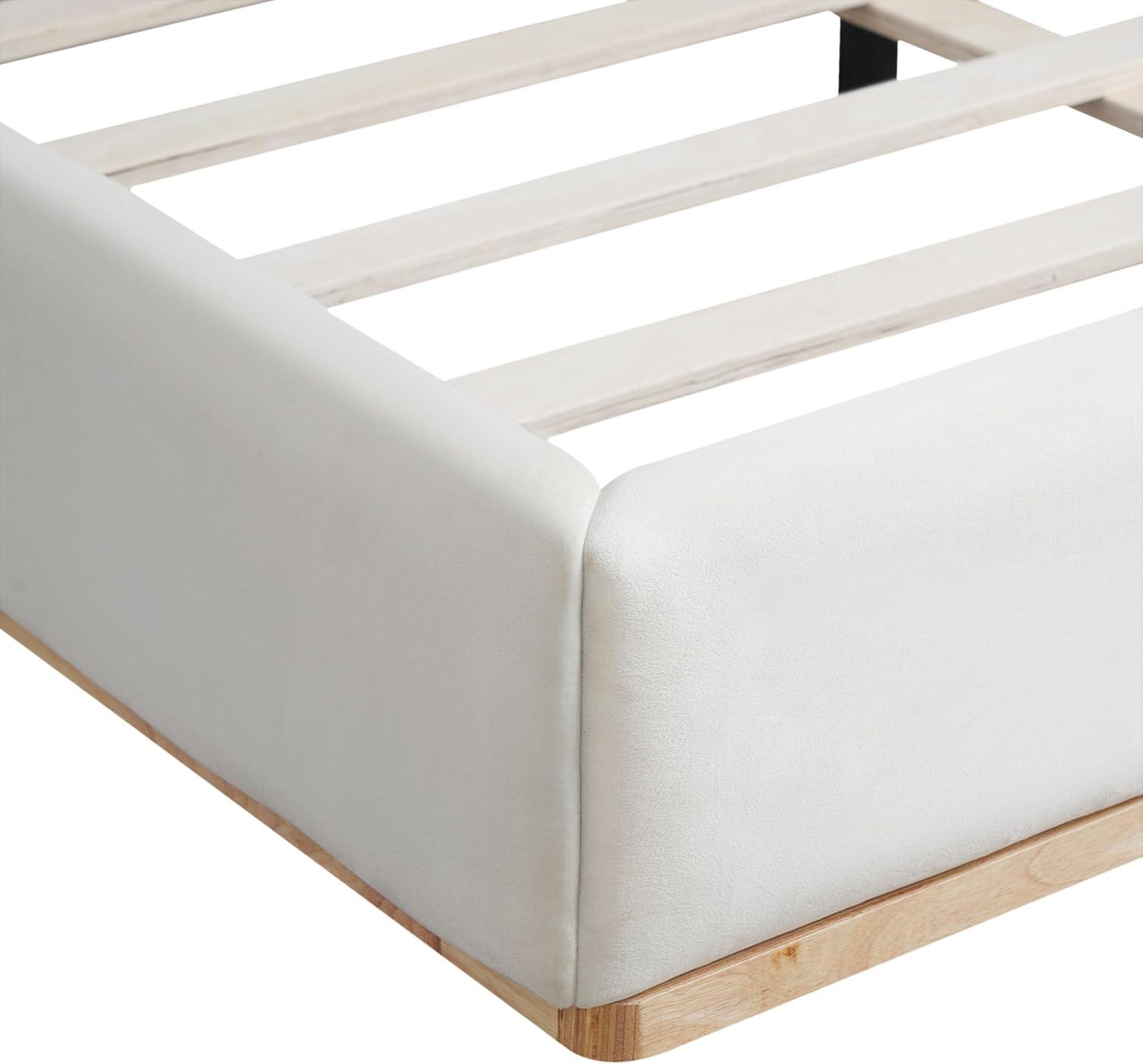 image:imageChristopher Knight Home Bettine Queen Size Bed Frame Upholstered Queen Size Headborad and Bed Rectangular Velvet Headboard Solid Wood Frame Slats Panel Platform No Box Spring Needed 800lbs WhiteQueen
