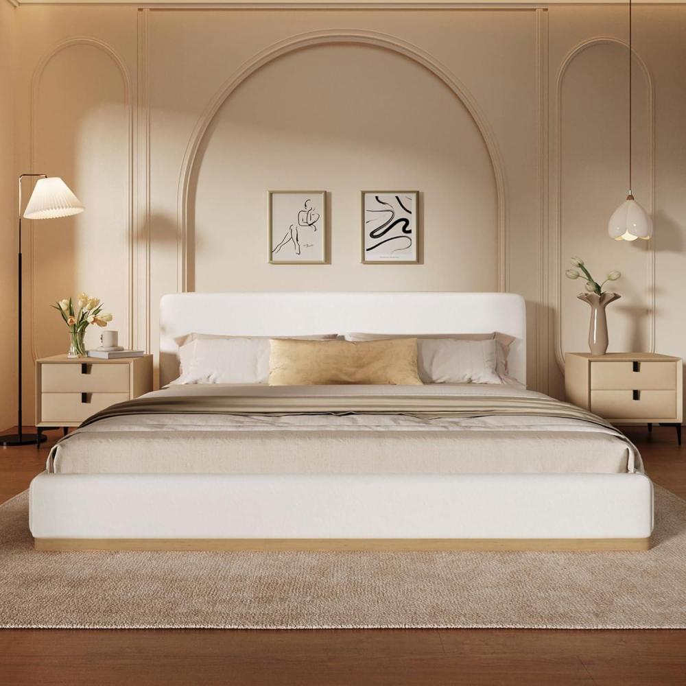 image:imageChristopher Knight Home Bettine Queen Size Bed Frame Upholstered Queen Size Headborad and Bed Rectangular Velvet Headboard Solid Wood Frame Slats Panel Platform No Box Spring Needed 800lbs WhiteQueen