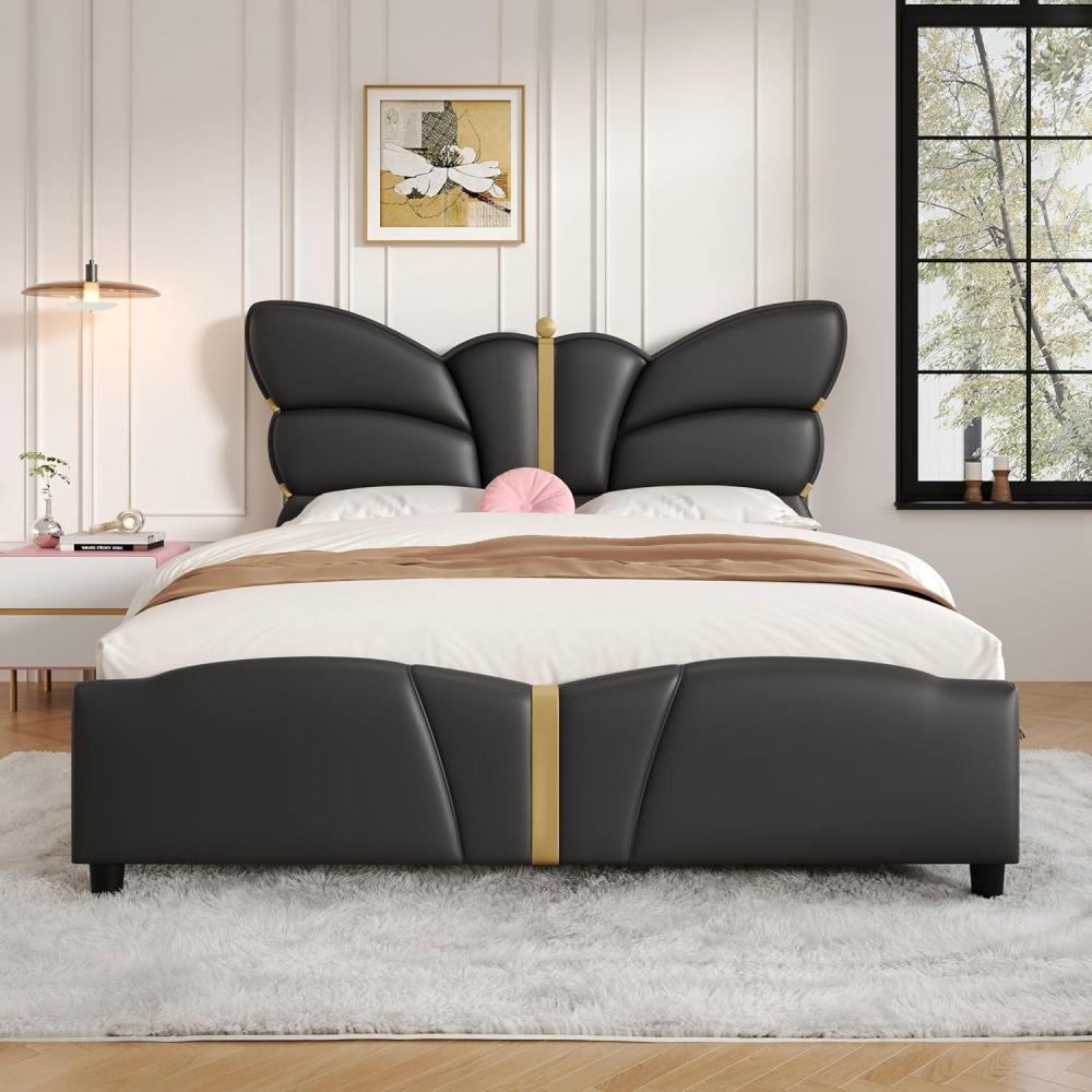 image:imageChristopher Knight Home Olimo Faux Leather Full Size Bed Upholstered Full Bed and Headboard Butterfly Shaped Headboard Slat Panel Support No Spring Box Needed Easy Assembly 800lbs Light PinkBlack